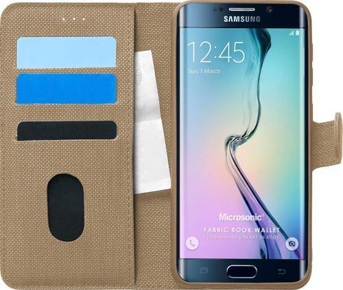 Samsung Galaxy S6 Edge Kılıf Fabric Book Wallet Gold