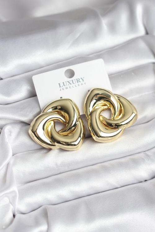 Zarif Kulaklar için Golden Pirinç Geometrik Retro Kadın Küpe