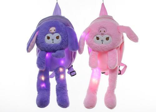 Büro Ev Ofis Çocuk Hediyesi için Peluş Işıklı Oynar Kulaklı Kuromi Sırt Çantası