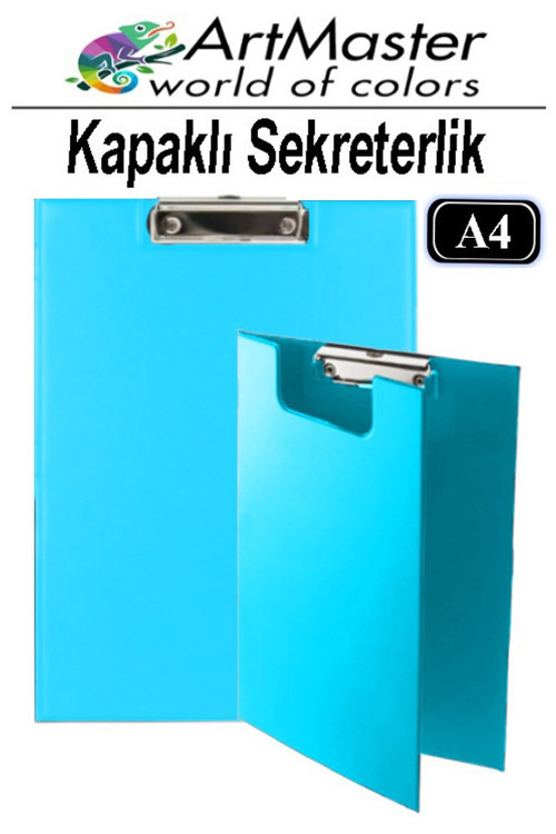 A4 Açık Mavi Kapaklı Sekreterlik 1 Adet Renkli Klipsli Metal Mekanizmalı 80 Yaprak Kapasiteli Ofis Büro