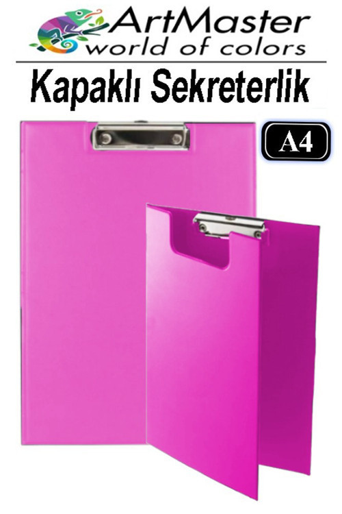 A4 Pembe Kapaklı Sekreterlik 1 Adet Renkli Klipsli Metal Mekanizmalı 80 Yaprak Kapasiteli Ofis Büro