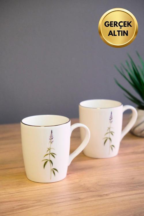 Porselen Natura Salkım Kulplu Mug Kupa 9cm 220ml 2 li