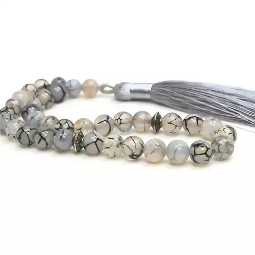 Damarlı Akik Doğaltaş Tespih