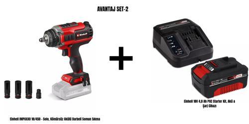 Avantaj Set-2 (IMPAXXO 18/450 Kömürsüz Akülü Darbeli Somun Sıkma ve 18V 4,0 Ah PXC Starter Kit, Akü & Şarj Cihazı)