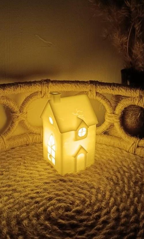 Kış Evi Mumluk Noel Yılbaşı Süsü Dekoratif Biblo Tealight Mumluk Seti Mum Dahildir