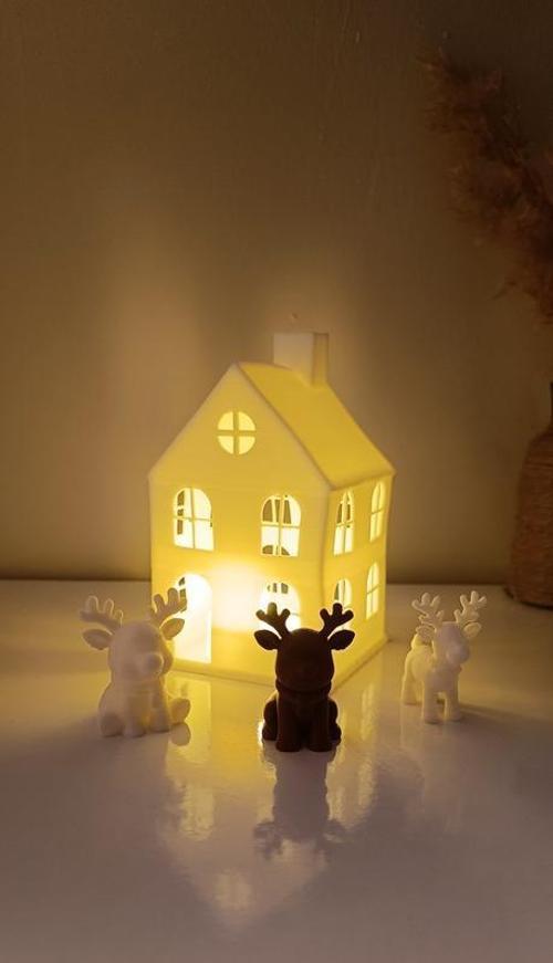 Kış Evi Mini Geyik Mumluk Noel Yılbaşı Süsü Dekoratif Biblo Tealight Mumluk Seti Mumlar Dahildir