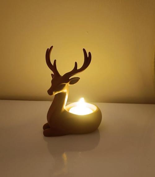 Geyik Mumluk Noel Yılbaşı Süsü Dekoratif Biblo Tealight Mumluk Mum Dahildir