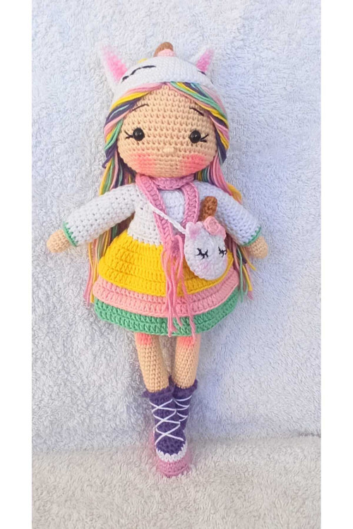 Unicorn Kostümlü Kız Amigurumi Örgü Oyuncak