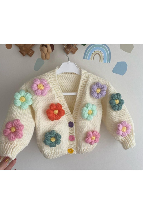 El Örgüsü Bebek Papatyalı Hırka