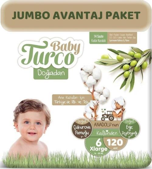 Doğadan Bebek Bezi 6 Beden - Numara Xlarge 120 Adet Jumbo Avantaj Paket 16 + Kg