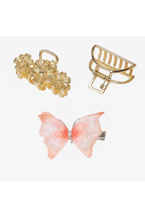 3 Parça Kelebek Çiçek Detaylı 4-5 Cm Metal Toka