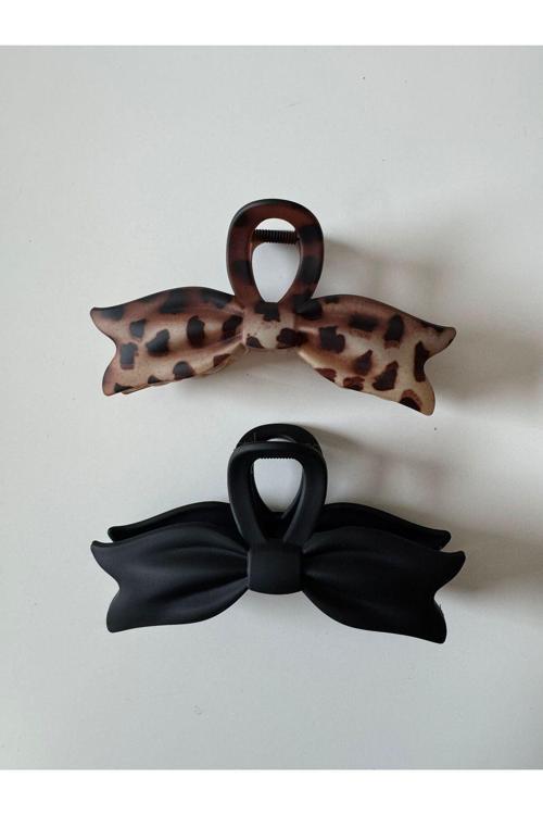 İkili Plastik Soft Touch Leopar Desenlı Mandal Toka