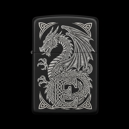 Benzinli Çakmak Ejderha Figürlü E Harfli Tasarım - V66