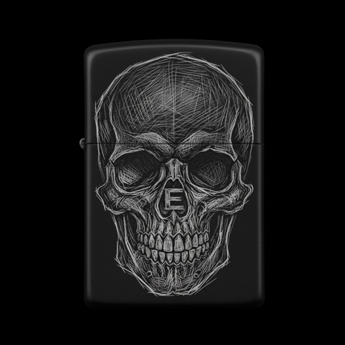 Benzinli Çakmak Kuru Kafa Figürlü E Harfli Tasarım - V85