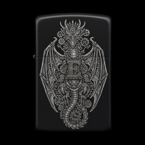 Benzinli Çakmak Ejderha Figürlü E Harfli Tasarım - V39