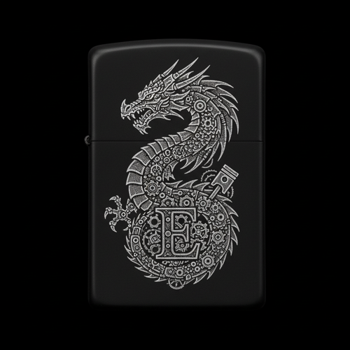 Benzinli Çakmak Ejderha Figürlü E Harfli Tasarım - V15