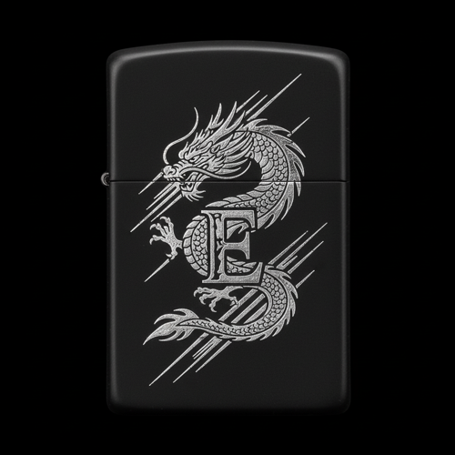 Benzinli Çakmak Ejderha Figürlü E Harfli Tasarım - V40