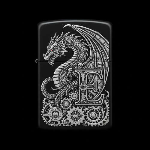 Benzinli Çakmak Ejderha Figürlü E Harfli Tasarım - V41