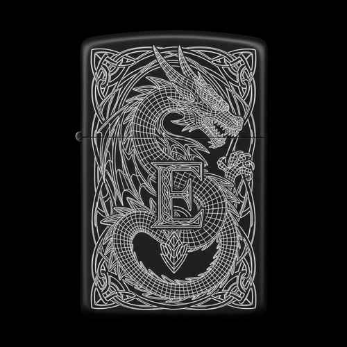 Benzinli Çakmak Ejderha Figürlü E Harfli Tasarım - V77