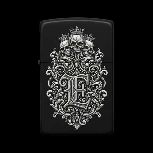 Benzinli Çakmak Kuru Kafa Figürlü E Harfli Tasarım - V93