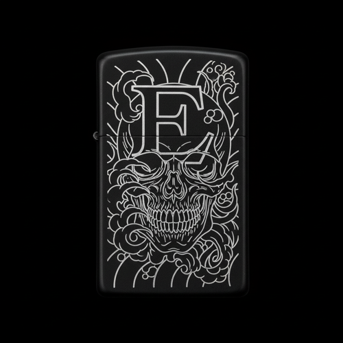 Benzinli Çakmak Kuru Kafa Figürlü E Harfli Tasarım - V36