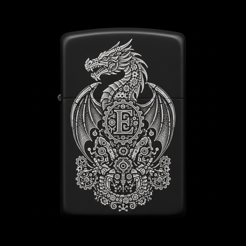 Benzinli Çakmak Ejderha Figürlü E Harfli Tasarım - V44
