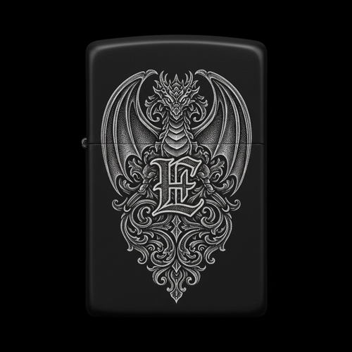 Benzinli Çakmak Ejderha Figürlü E Harfli Tasarım - V23