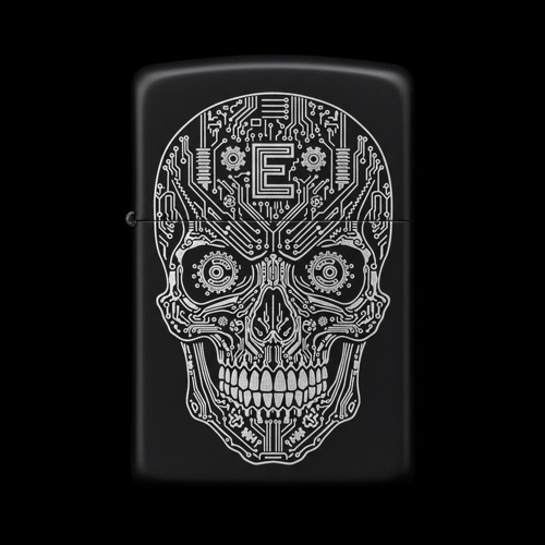 Benzinli Çakmak Kuru Kafa Figürlü E Harfli Tasarım - V13