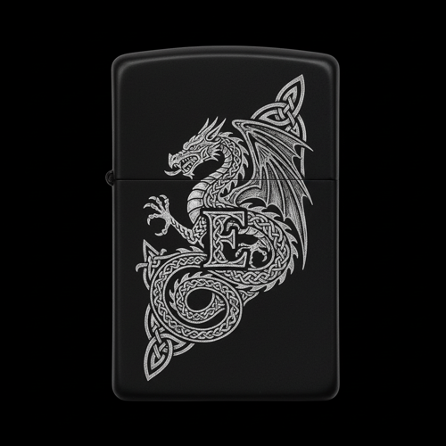 Benzinli Çakmak Ejderha Figürlü E Harfli Tasarım - V45