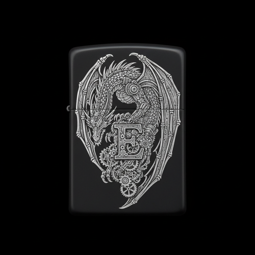 Benzinli Çakmak Ejderha Figürlü E Harfli Tasarım - V80
