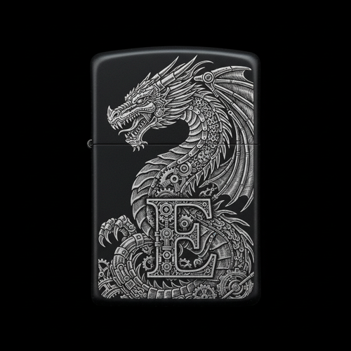 Benzinli Çakmak Ejderha Figürlü E Harfli Tasarım - V24