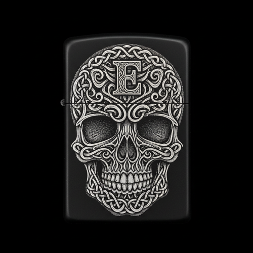 Benzinli Çakmak Kuru Kafa Figürlü E Harfli Tasarım - V39