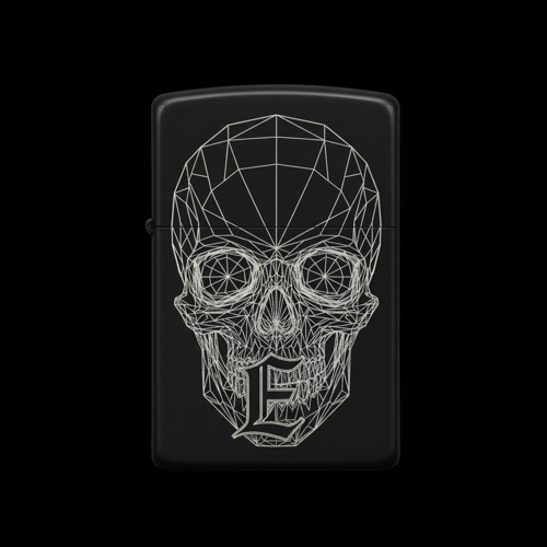 Benzinli Çakmak Kuru Kafa Figürlü E Harfli Tasarım - V60