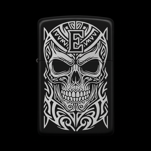 Benzinli Çakmak Kuru Kafa Figürlü E Harfli Tasarım - V61