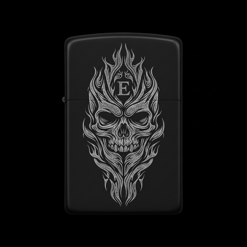 Benzinli Çakmak Kuru Kafa Figürlü E Harfli Tasarım - V95