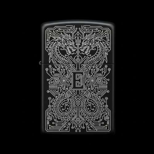 Benzinli Çakmak Ejderha Figürlü E Harfli Tasarım - V60