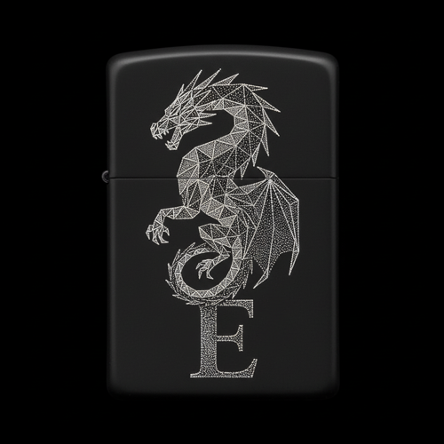 Benzinli Çakmak Ejderha Figürlü E Harfli Tasarım - V27