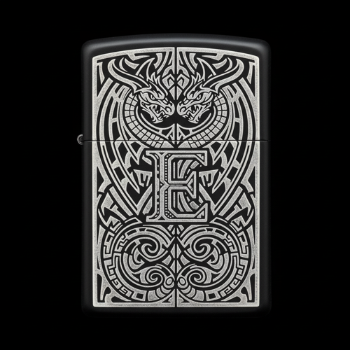 Benzinli Çakmak Ejderha Figürlü E Harfli Tasarım - V84