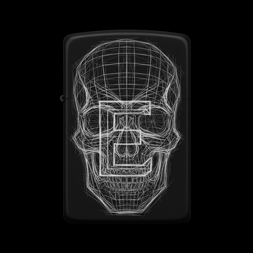 Benzinli Çakmak Kuru Kafa Figürlü E Harfli Tasarım - V62