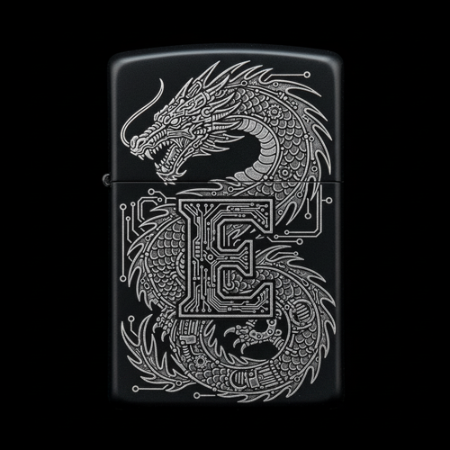 Benzinli Çakmak Ejderha Figürlü E Harfli Tasarım - V28