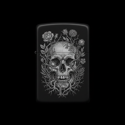 Benzinli Çakmak Kuru Kafa Figürlü E Harfli Tasarım - V43