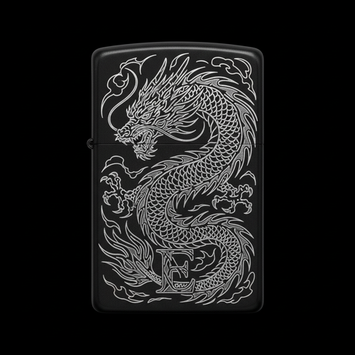 Benzinli Çakmak Ejderha Figürlü E Harfli Tasarım - V89