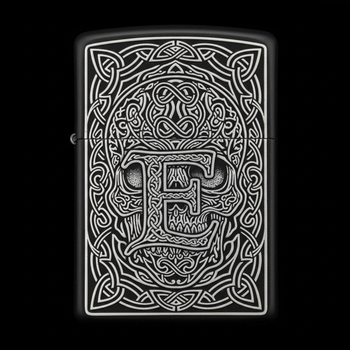 Benzinli Çakmak Kuru Kafa Figürlü E Harfli Tasarım - V21