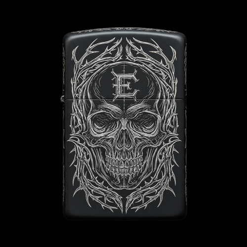 Benzinli Çakmak Kuru Kafa Figürlü E Harfli Tasarım - V71