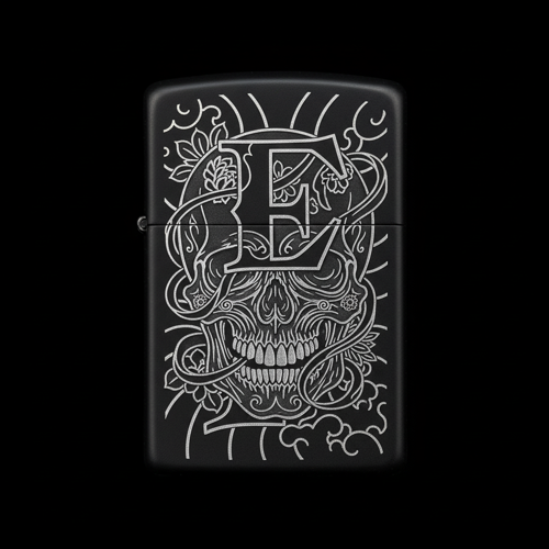 Benzinli Çakmak Kuru Kafa Figürlü E Harfli Tasarım - V23