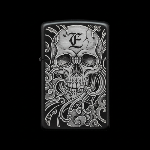 Benzinli Çakmak Kuru Kafa Figürlü E Harfli Tasarım - V72