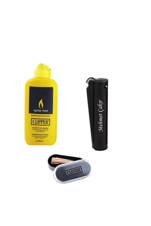 İsme Kişiye Özel Clipper Benzinli Çakmak ve 80 ml Benzin Seti
