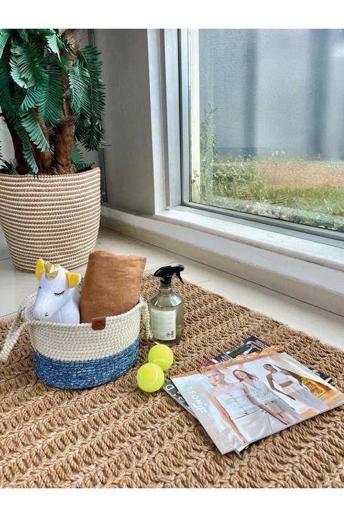 Kulplu Düzenleyici Sepet Leke Tutmaz Mavi-Beyaz 31X20 Cm