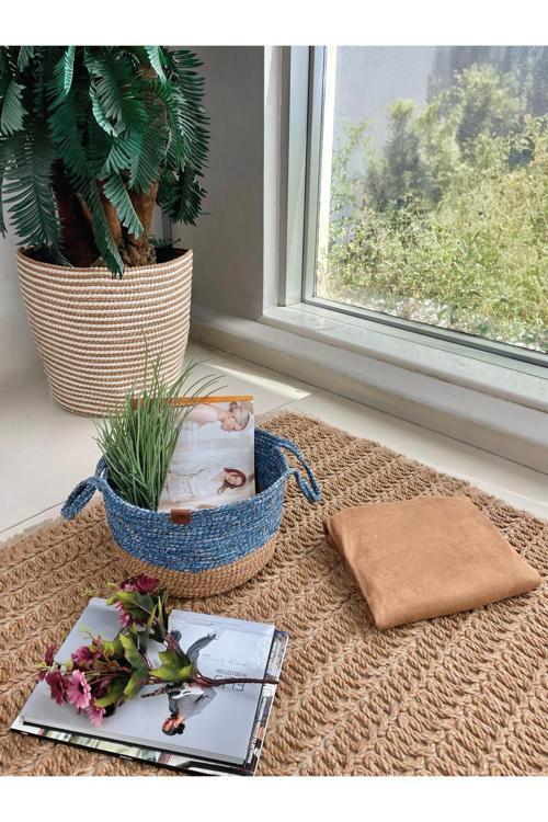 Kulplu Düzenleyici Sepet Leke Tutmaz Mavi-Natural 31X20 Cm