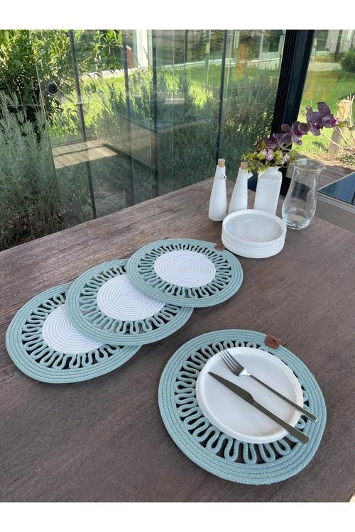 4 Kişilik Yuvarlak Amerikan Servis Özel Tasarım Su Yeşili 33 X 33 Cm